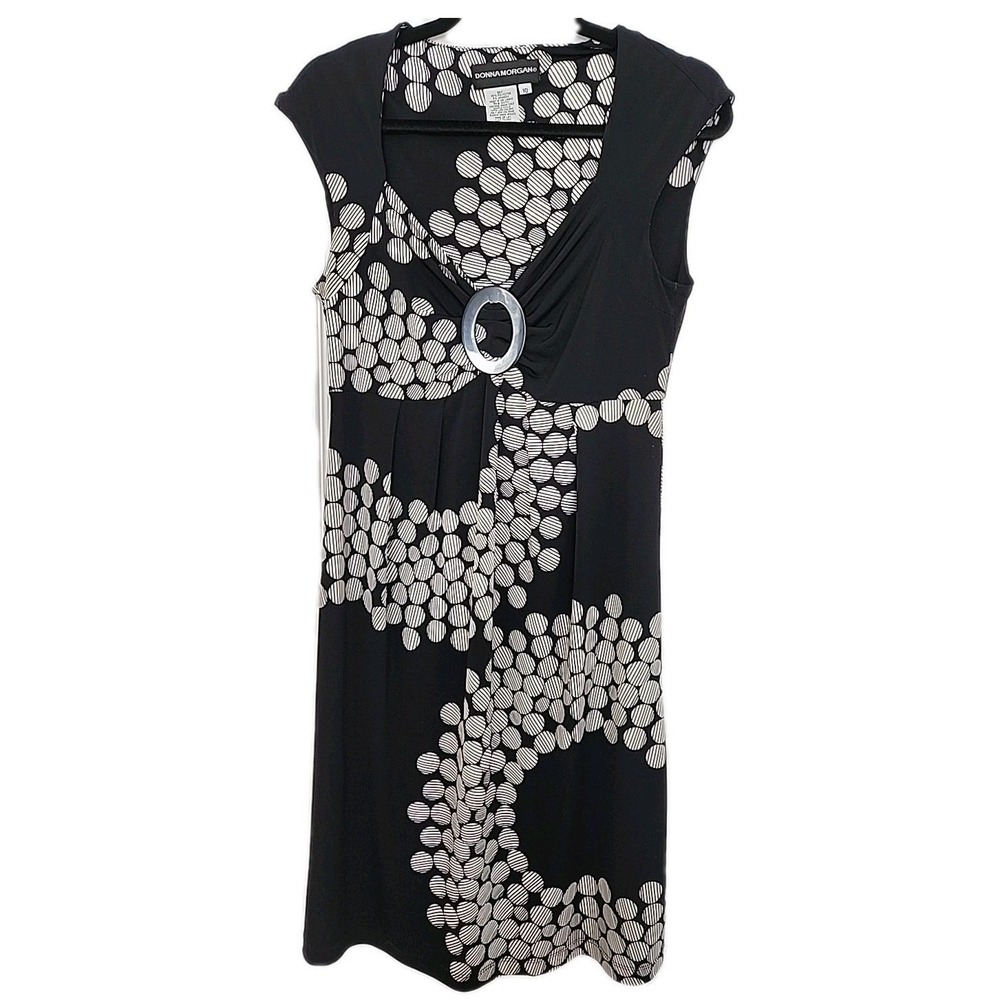 VTG Y2K Donna Morgan Dress Women 10 Black White Abstract Empire Waist Whimsygoth